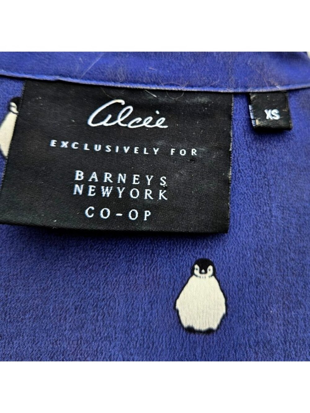 Alcée for Barneys New York Co-Op Silk Penguin Print Shirt Green Trim XS to S - Picture 3 of 11